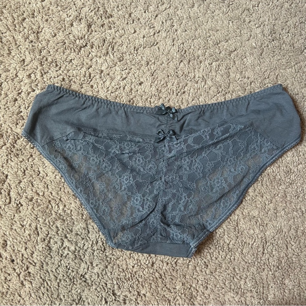 NWOT Victoria's Secret Charcoal Gray Lace Back Low Rise Hiphugger Panties Large
